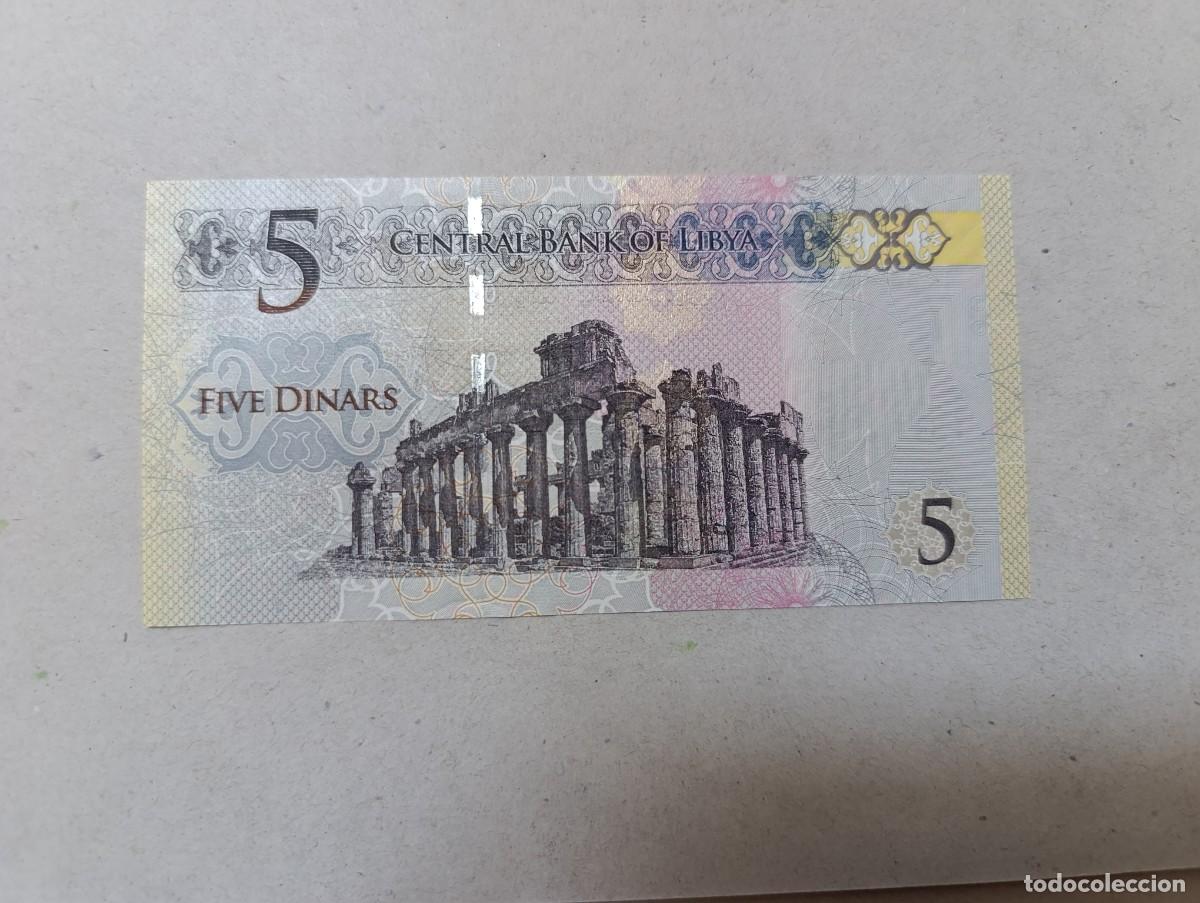 Billetes extranjeros: Billete Libia, 5 dinares, a&ntilde;o 2015, UNC - Foto 1