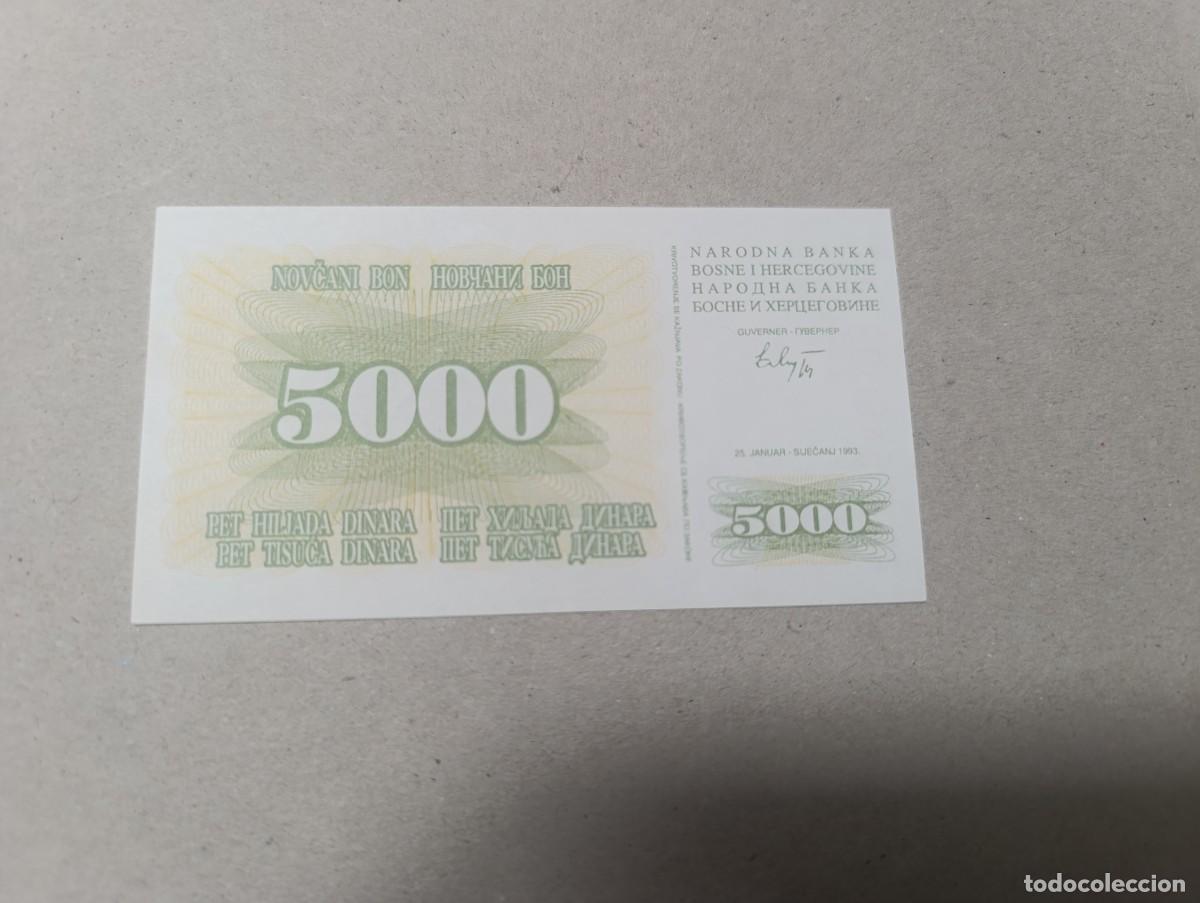 International Banknotes: Billete Bosnia Herzegovina, 5000 dinara, a&ntilde;o 1993, UNC