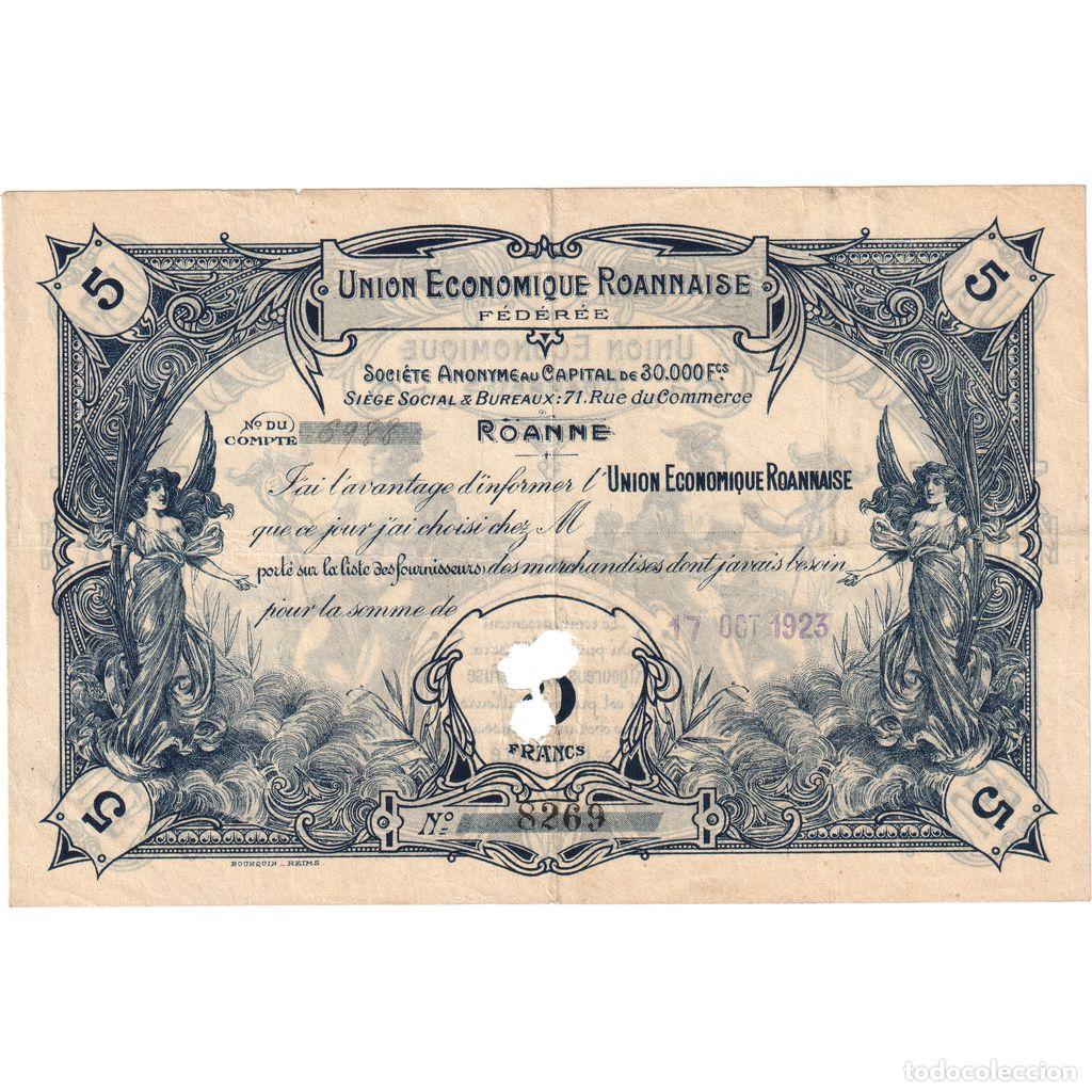 International Banknotes: [#1233679] Francia, 5 Francs, 1923-10-17, UNION ECONOMIQUE ROANNAISE, MBC