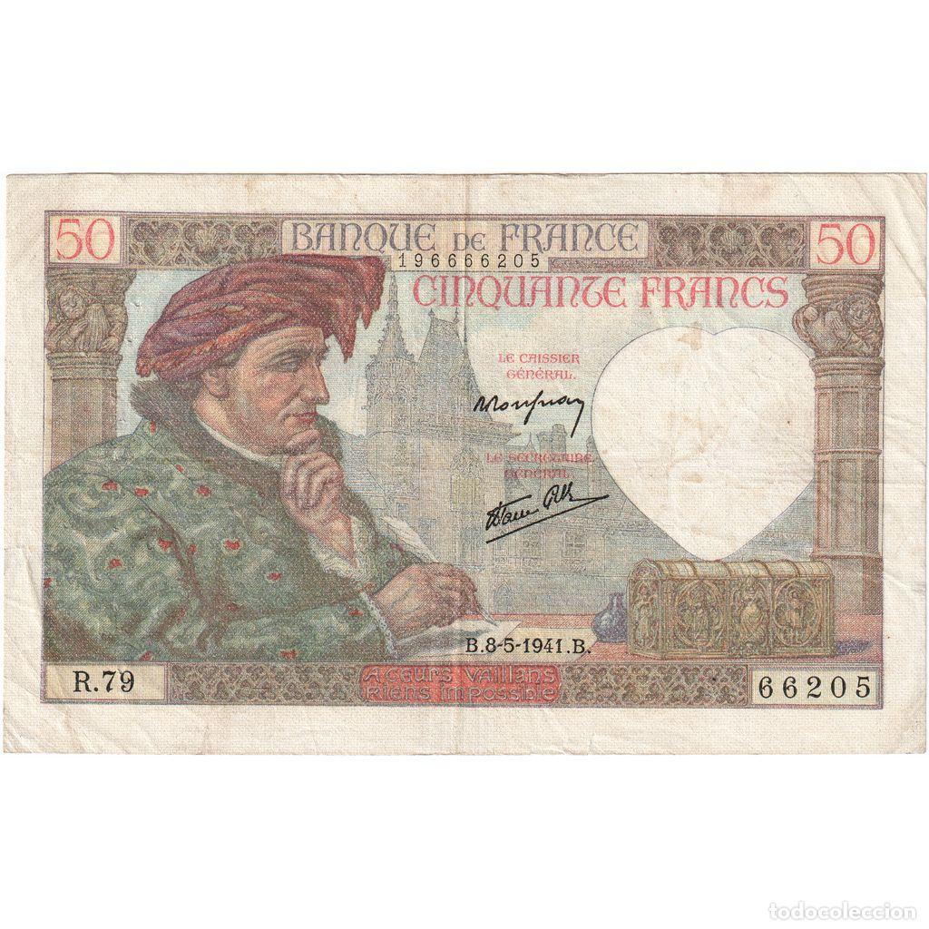 Notas Internacionais: [#1184903] Francia, 50 Francs, Jacques Coeur, 1941-05-08, R.79, BC+
