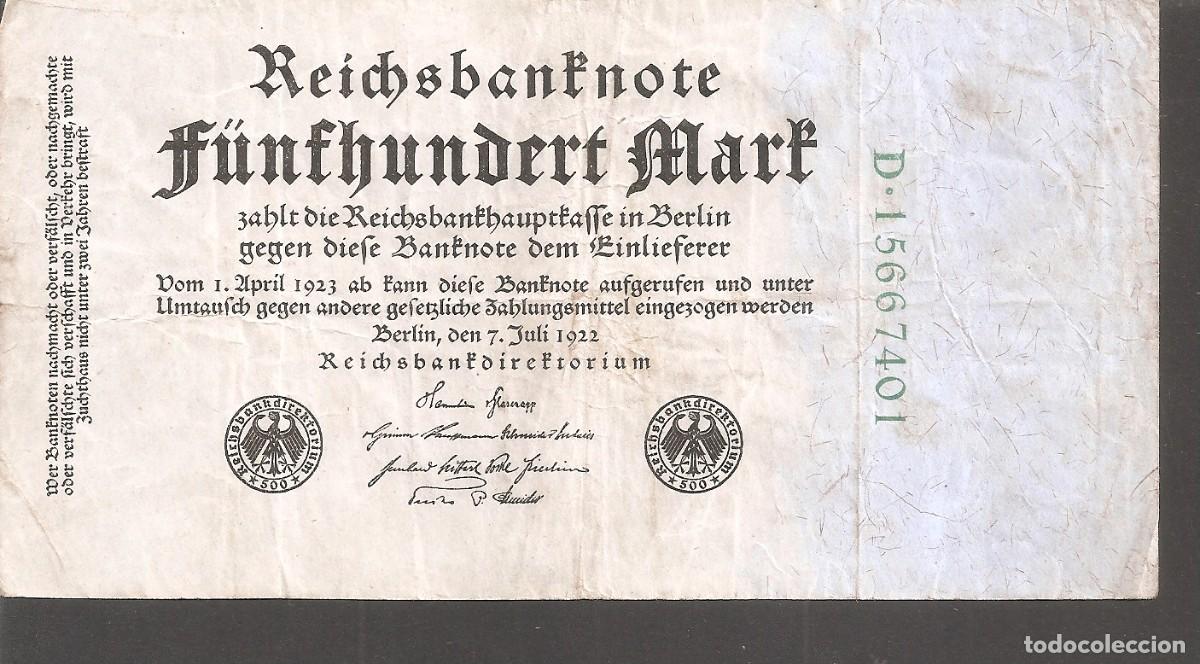Billetes extranjeros: ALEMANIA 500 MARCOS 1923 - Foto 1