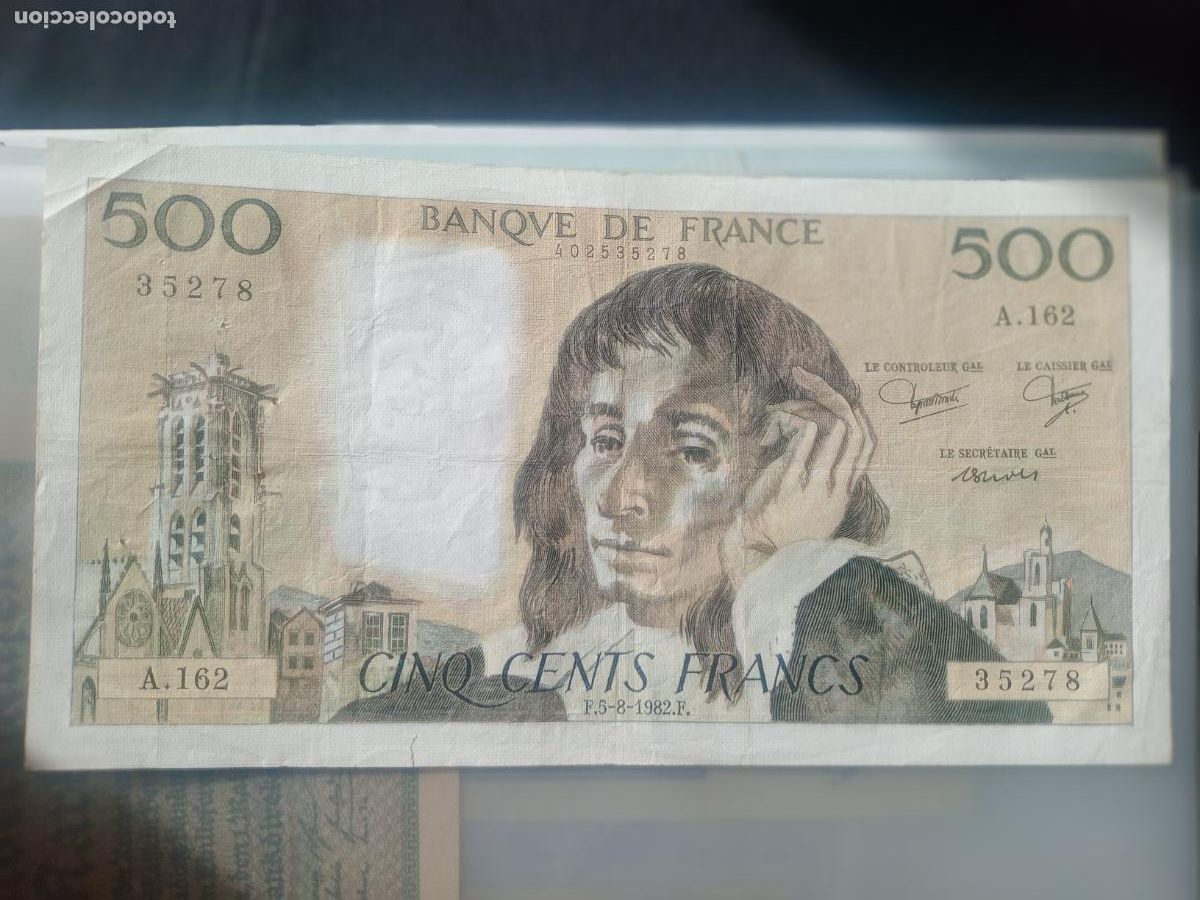 Billetes extranjeros: Francia, 500 Francos/Francs, Pascal, 1982 MBC - Foto 1
