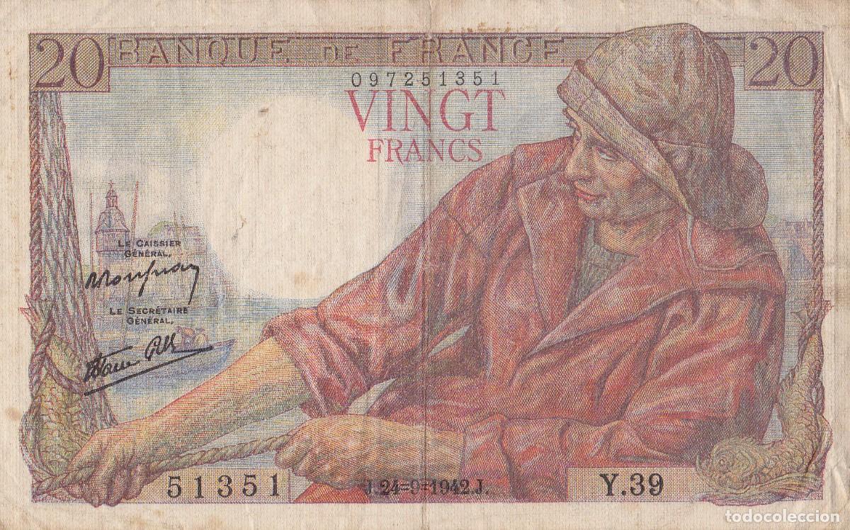 Billetes extranjeros: FRANCIA 20 FRANCOS 1942 - Foto 1