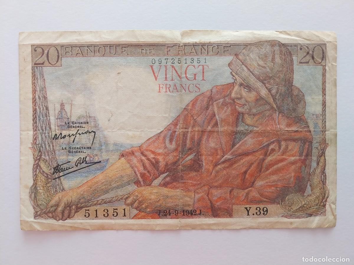 Billetes extranjeros: FRANCIA 20 FRANCOS 1942 - Foto 3