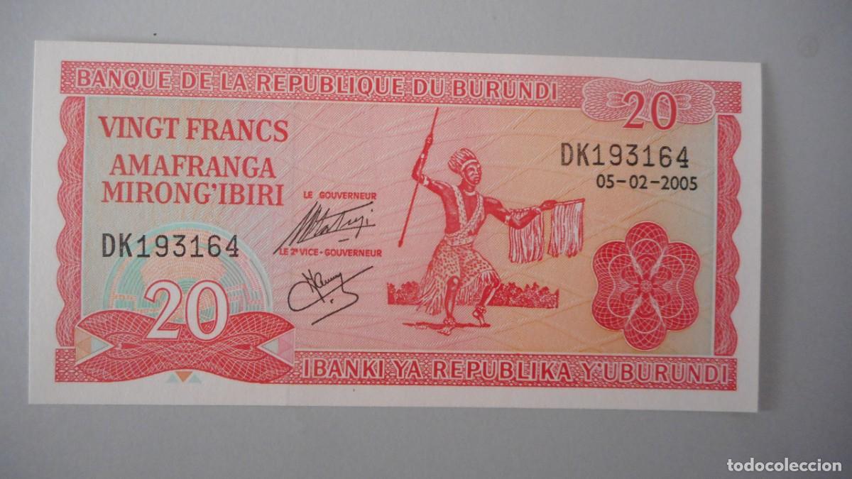 Billetes extranjeros: BURUNDI 20 FRANCOS / PLANCHA - Foto 1