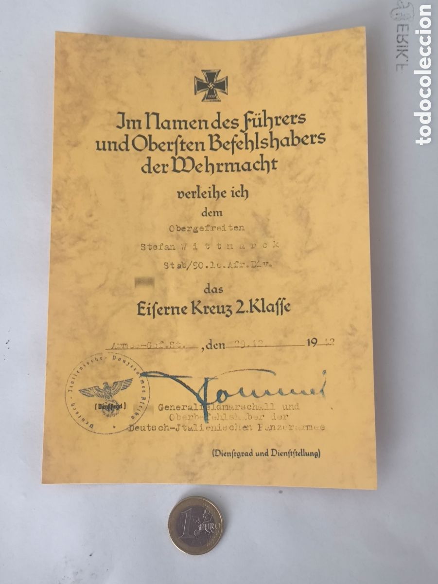 Billetes extranjeros: Documento Ek2 Rommel + billete - Foto 4