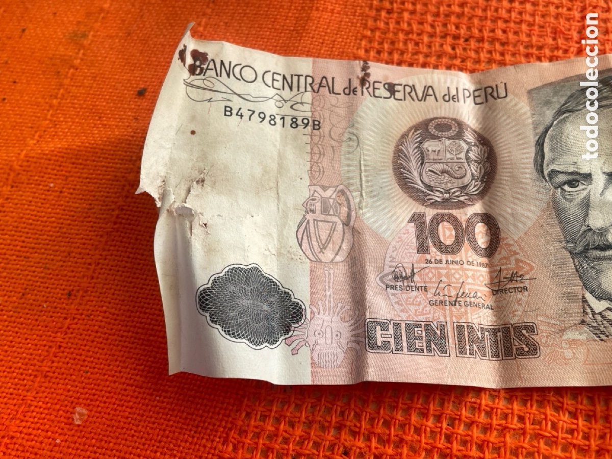 Billetes extranjeros: 100 Intis billet, Peru, 1987 - Foto 3