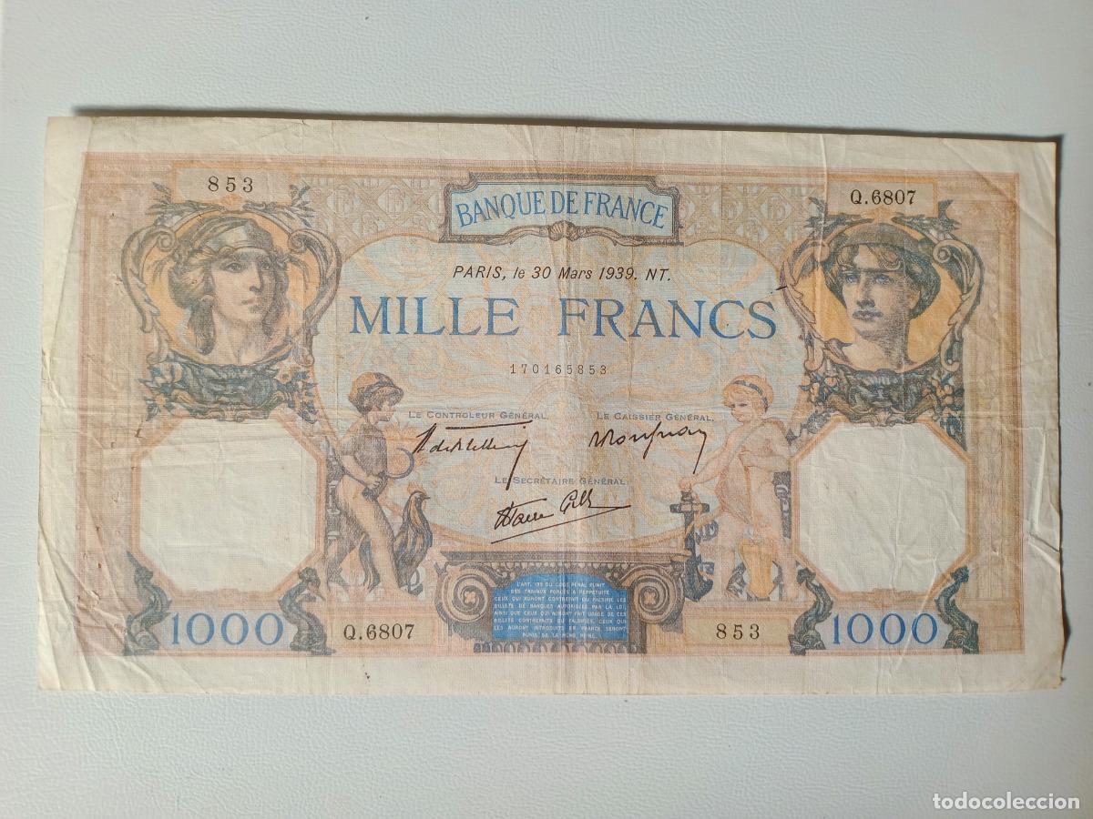 Billetes extranjeros: Francia. 1000 francos de 1939 - Foto 1