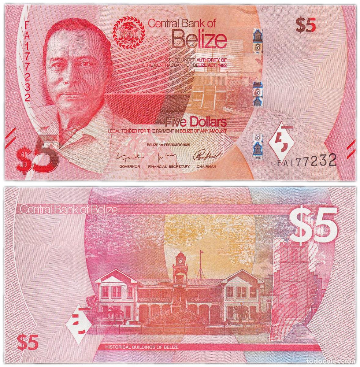 Billetes extranjeros: 5 dol&aacute;res Belice 2025 P-W73 - Foto 1