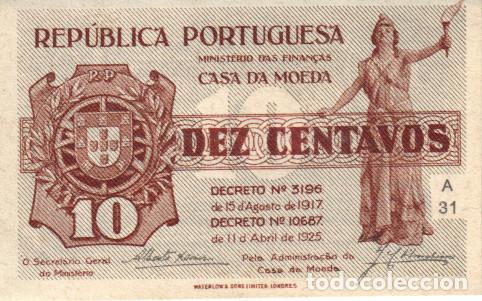 Billetes extranjeros: Portugal 10 centavos del 1925 Pick 101 SC/UNC