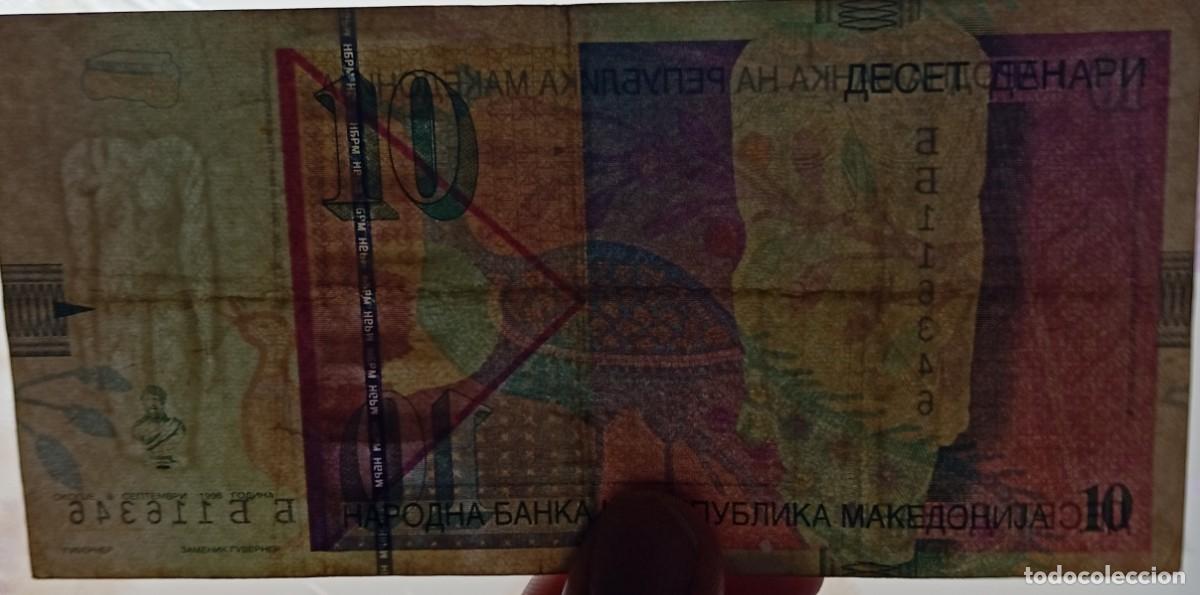 Billetes extranjeros: Macedonia 10 dinara 1996 pick 14 (BC+) - Foto 3