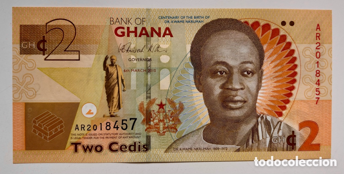 Billetes extranjeros: Billete GHANA 2 Cedis 2010 SC - Foto 1