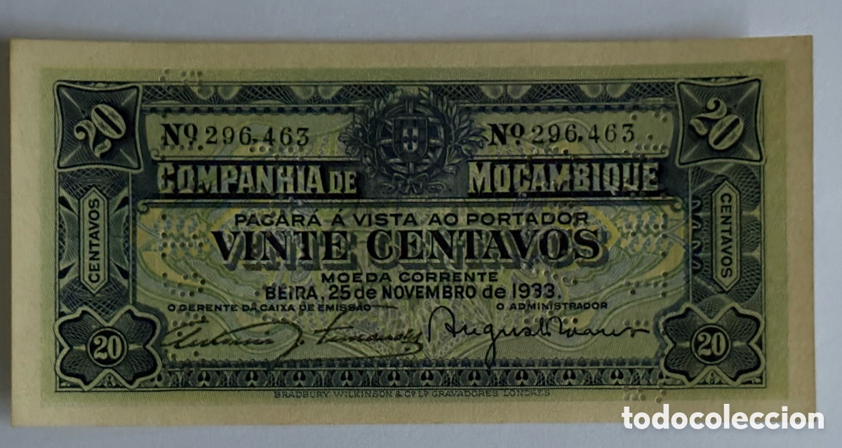 Billetes extranjeros: Mozambique - 20 centavos 1933 - Foto 1