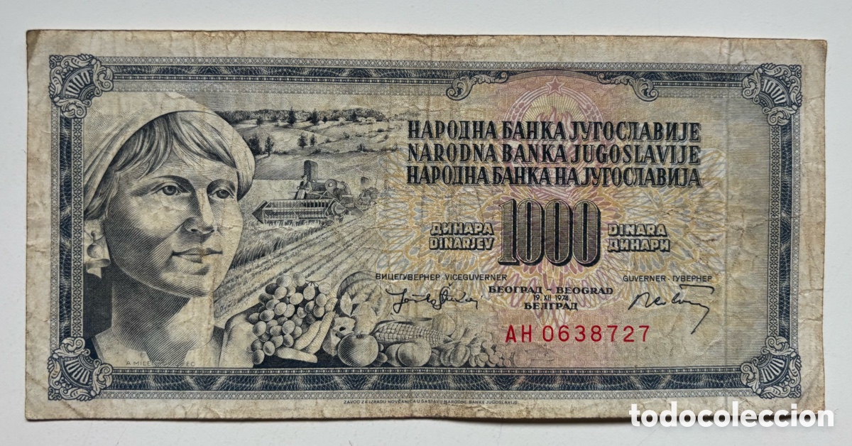 Billets internationaux: Billete YUGOSLAVIA 1000 Dinara 1974