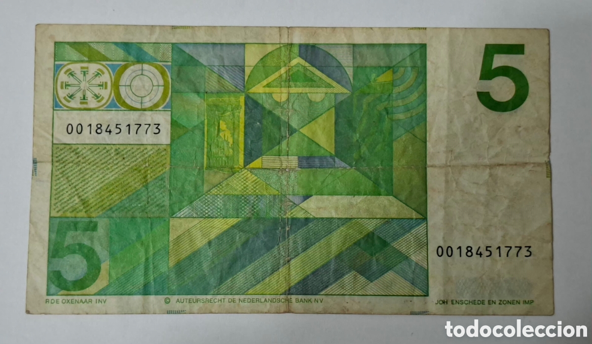 Billetes extranjeros: Billete Holanda, 1.973, 5 Gulden,BC+. - Foto 2
