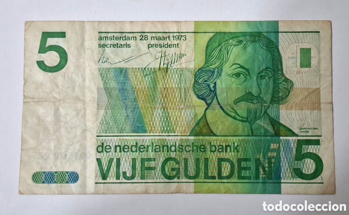 Billetes extranjeros: Billete Holanda, 1.973, 5 Gulden,BC+. - Foto 1