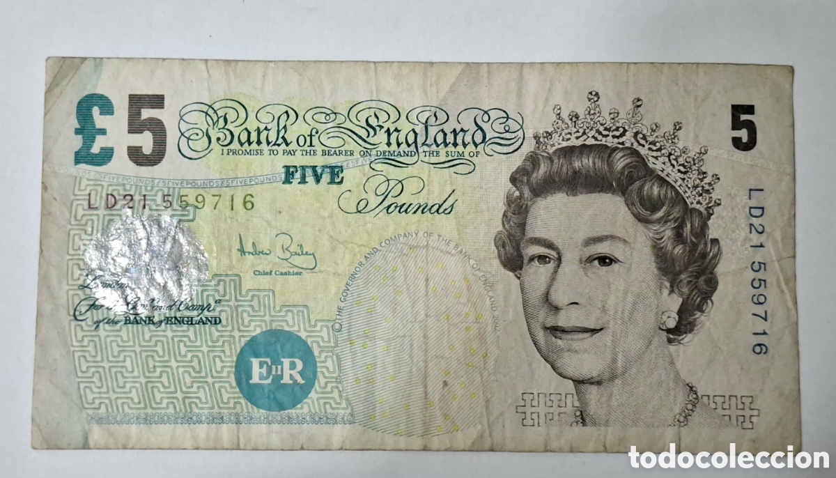 Billetes extranjeros: Billete Inglaterra,2.002, 5 Libras,BC+ - Foto 1