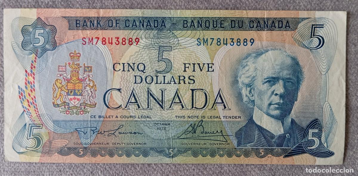 Billetes extranjeros: Billete 5 (cinco) D&Oacute;LARES (d&oacute;lar) CANAD&Aacute; 1972 - Foto 1