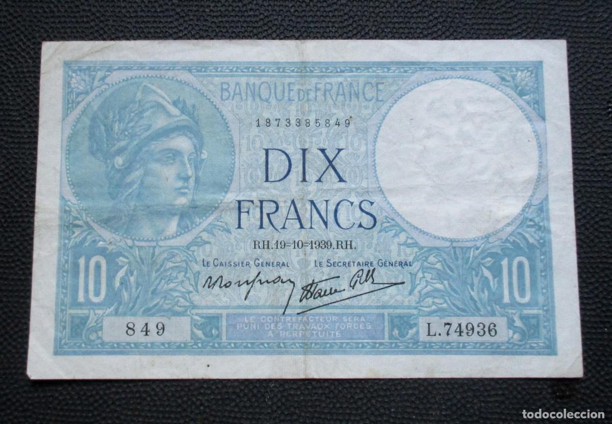 Billetes extranjeros: FRANCIA - 10 FRANCOS 1939 - (REF.322) - Foto 1