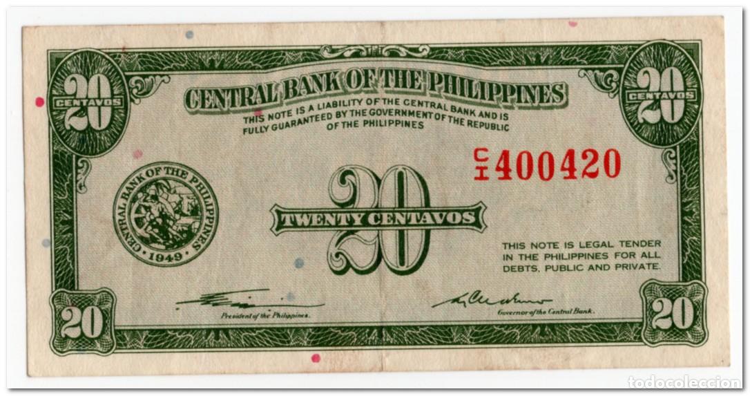 Billetes extranjeros: PHILIPPINES,20 CENTAVOS,1949,P.130,VF+
