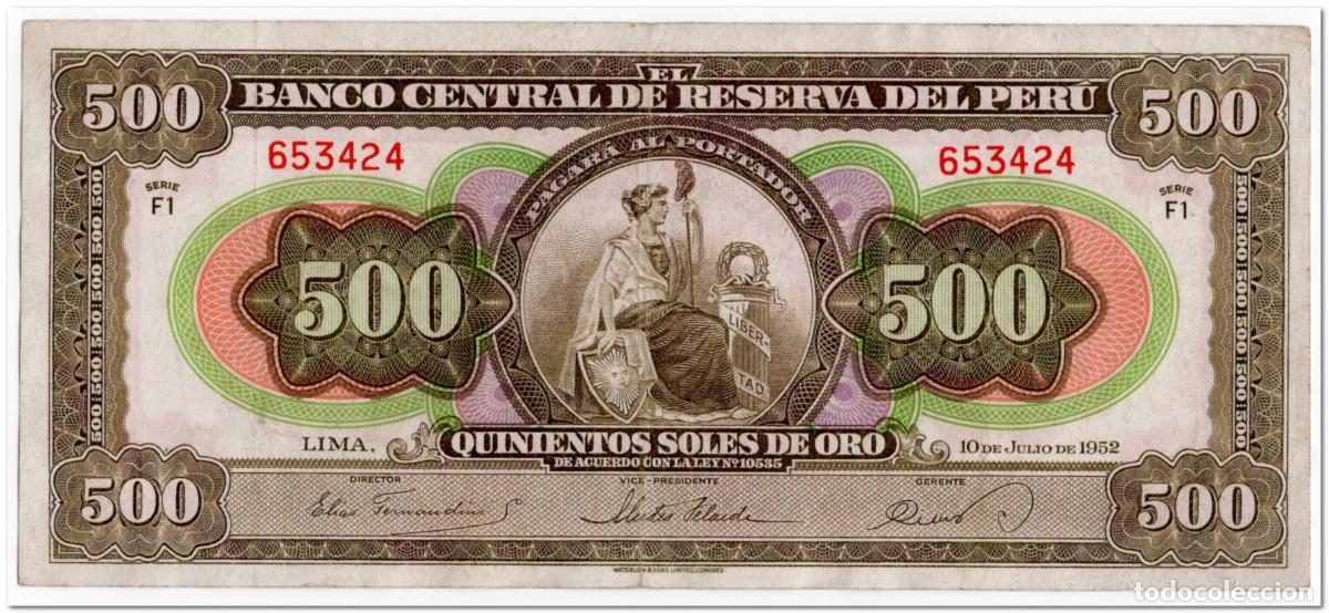 Billetes extranjeros: PERU,500 SOLES DE ORO,1952,P.74,XF