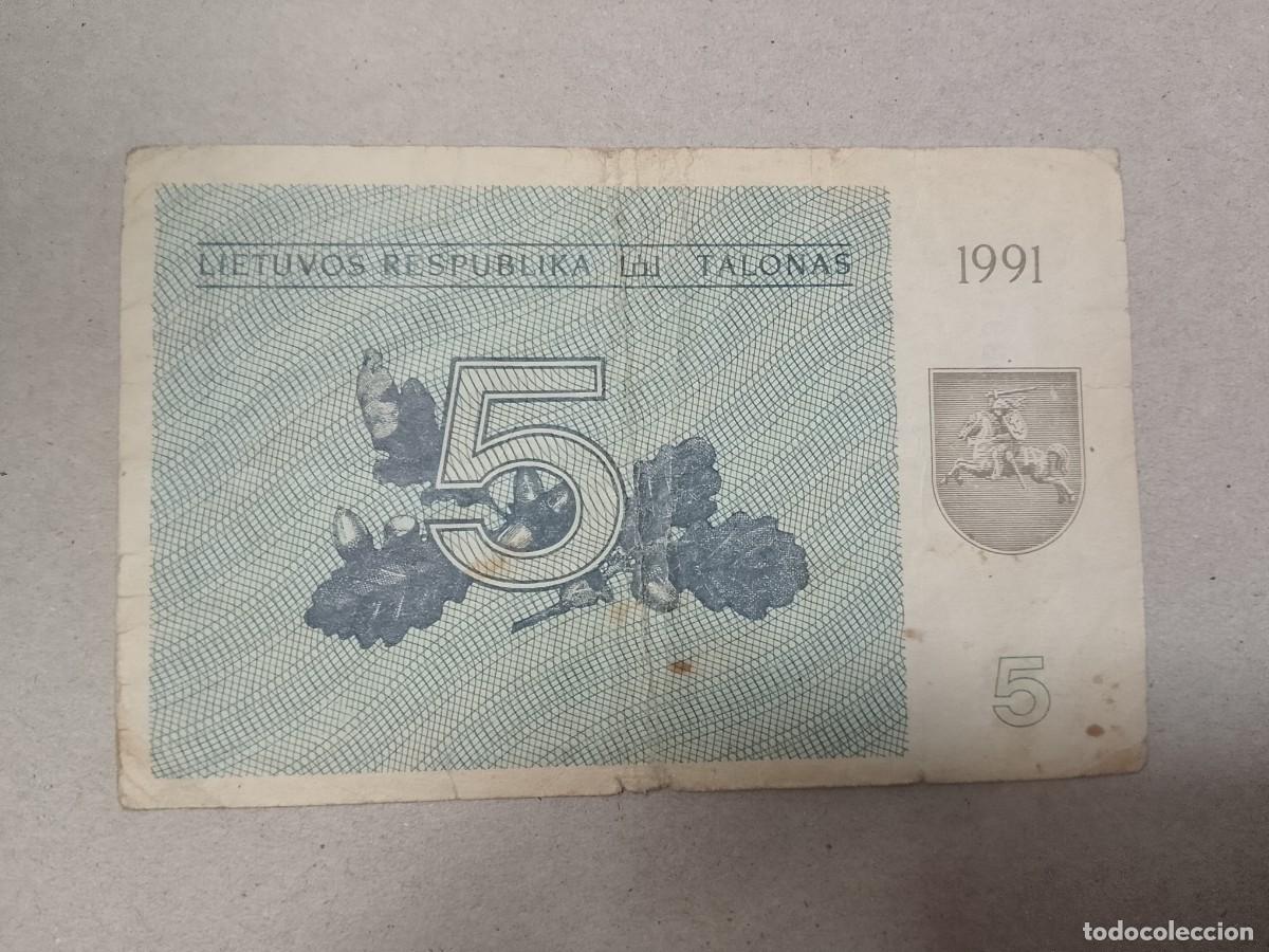 Billetes extranjeros: Billete Lituania, 5 litu, a&ntilde;o 1991 - Foto 2