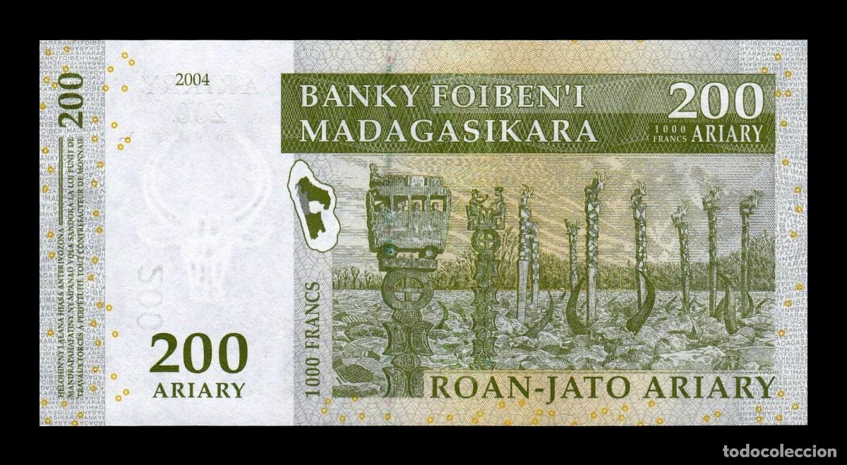 Billetes extranjeros: Madagascar 200 Ariary 2004 Pick 87b Sc Unc - Foto 2