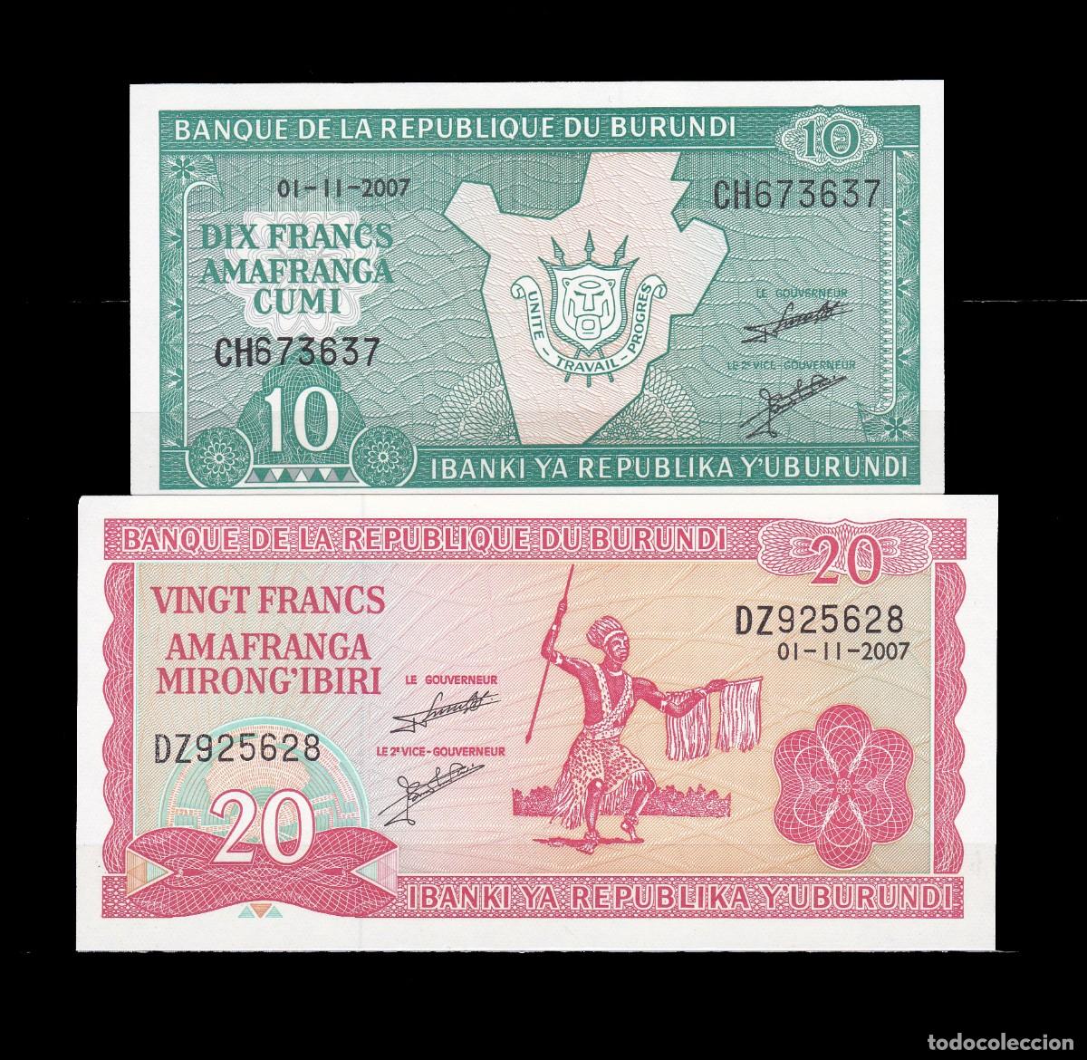 Billetes extranjeros: BURUNDI - 10 Y 20 FRANCOS DE 2007 - SIN CIRCULAR - Foto 1