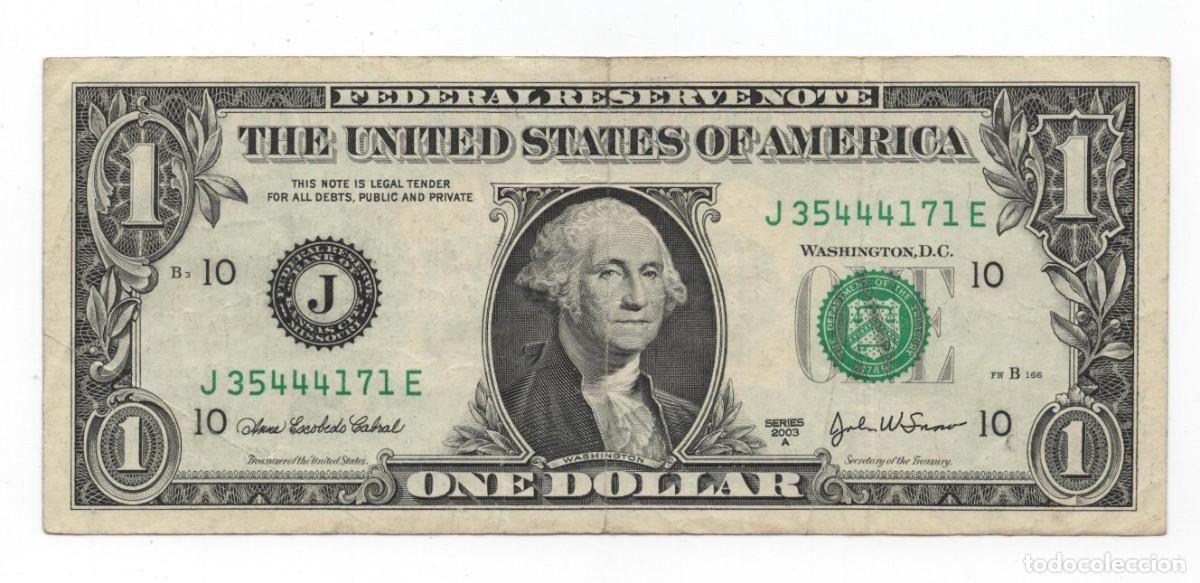 Billetes extranjeros: ESTADOS UNIDOS BILLETE DE 1 DOLAR WASHIGTON A&Ntilde;O 2003 A
