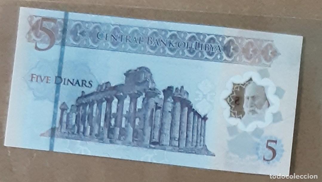 Billetes extranjeros: Billete polimero sin circular 5 dinars libia - Foto 1