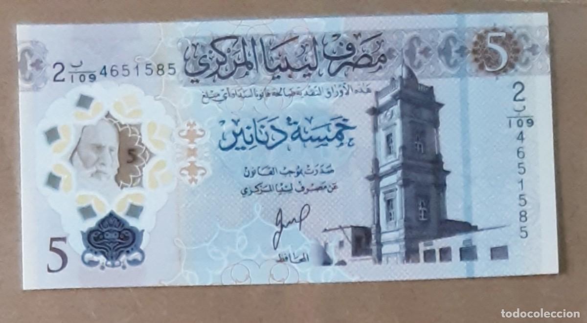 Billetes extranjeros: Billete polimero sin circular 5 dinars libia - Foto 2