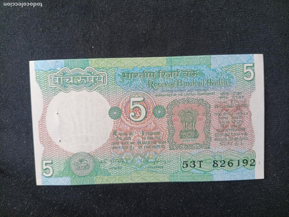 Billetes extranjeros: India 5 Rupias 1992-1997 aUNC - Foto 1