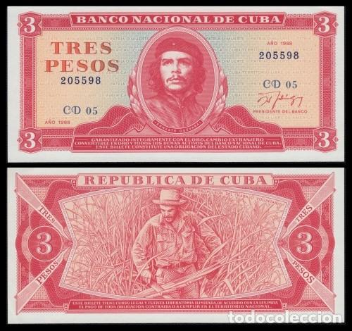 Billetes extranjeros: Cuba 3 Pesos 1988 Pick 107b - Foto 1