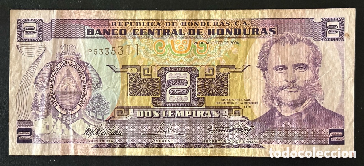 Billetes extranjeros: Honduras - 2 lempiras 2004 - Foto 1