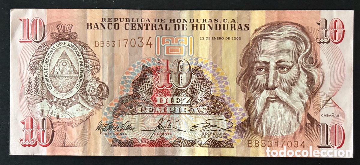 Billetes extranjeros: Honduras - 10 lempiras 2003 - Foto 1