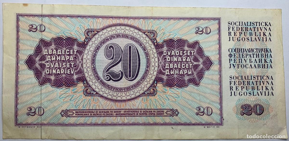 Billetes extranjeros: Billete 1974. 20 Dinares. Yugoslavia. BC+. Buena Conservaci&oacute;n+