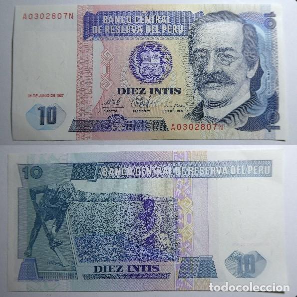 Billetes extranjeros: Billete de Per&uacute; 10 Intis 1987 , SC - Foto 1