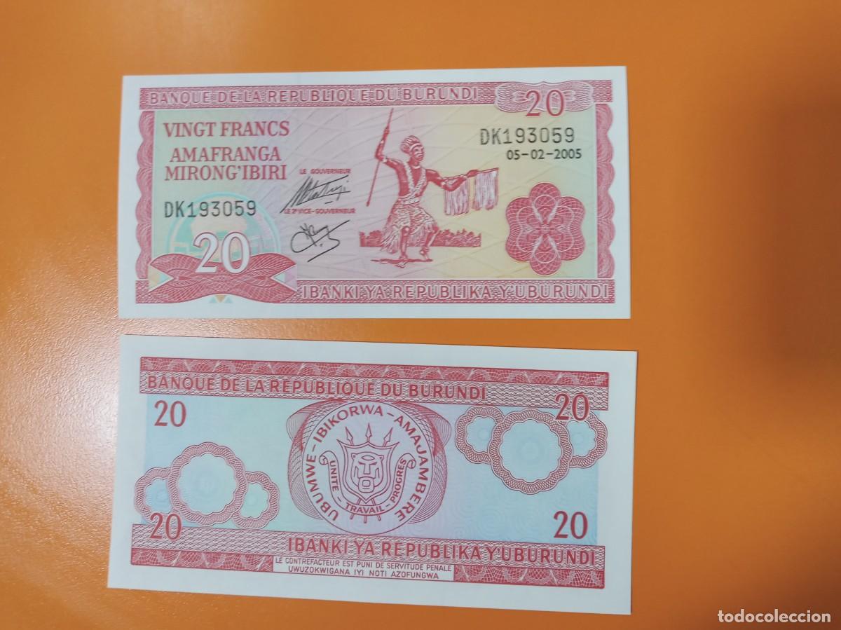 Billetes extranjeros: BURUNDI 20 FRANCOS 2005 - Foto 1