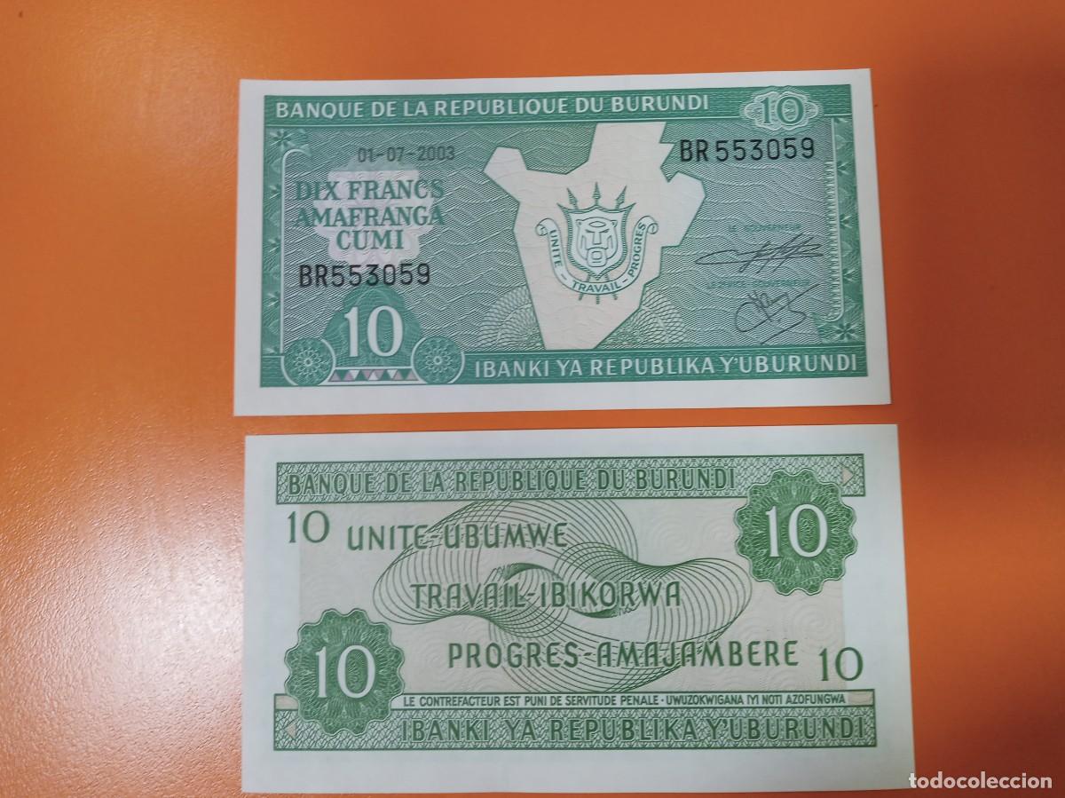 Billetes extranjeros: BURUNDI 10 FRANCOS 2003 - Foto 1