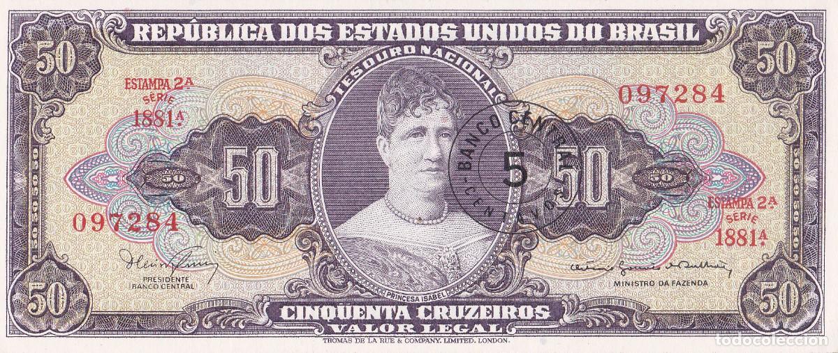 Billetes extranjeros: BRASIL 50 CRUZEIROS 1966 - Foto 1
