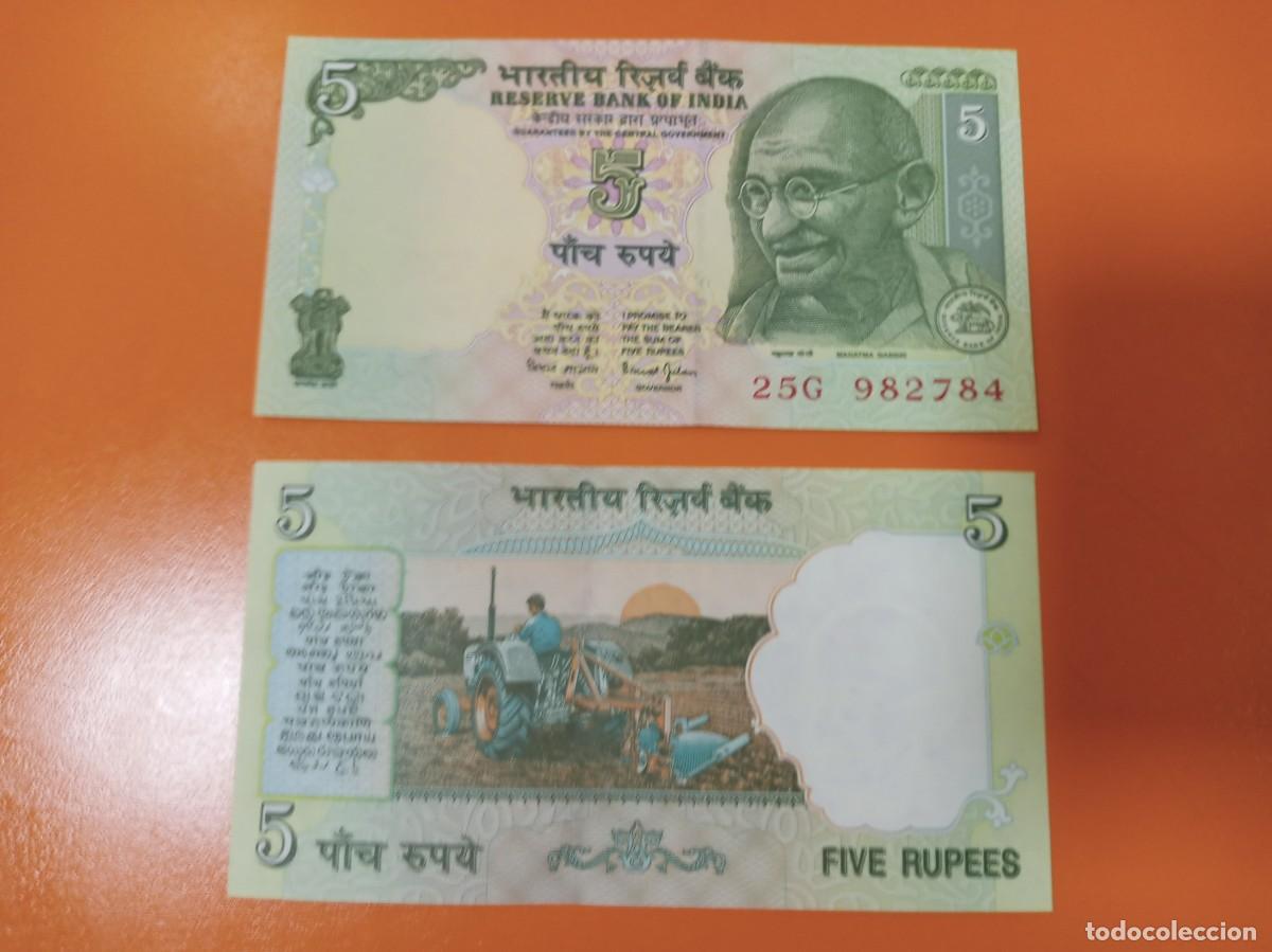 Billetes extranjeros: BILLETE DE INDIA 5 RUPIAS 2002 - Foto 1