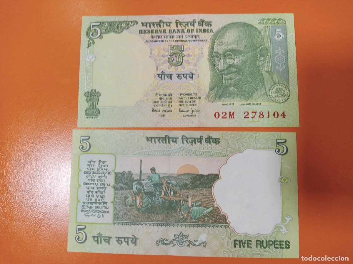 Billetes extranjeros: BILLETE DE INDIA 5 RUPIAS 2002 - Foto 1