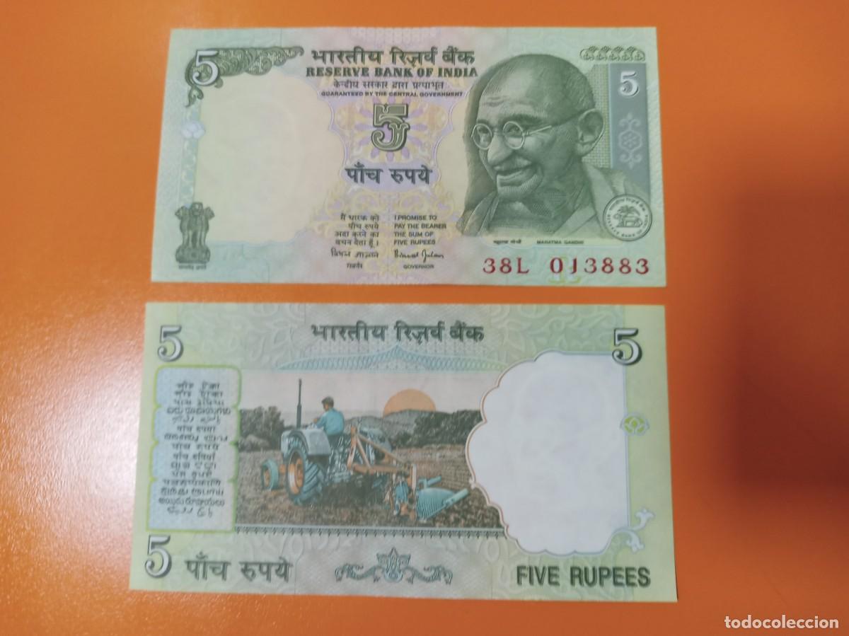 Billetes extranjeros: BILLETE DE INDIA 5 RUPIAS 2002 - Foto 1