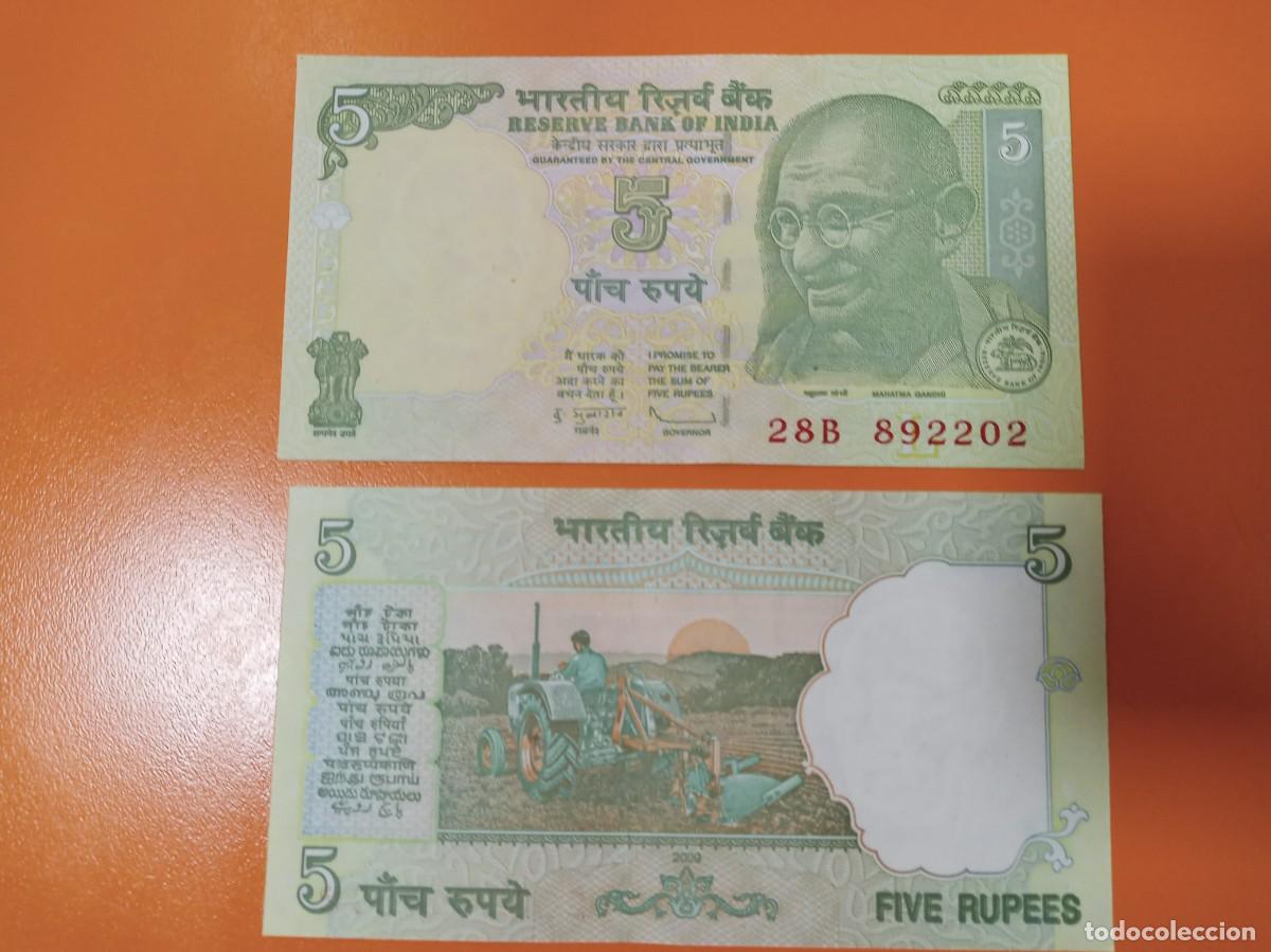 Billetes extranjeros: BILLETE DE INDIA 5 RUPIAS 2009 - Foto 1