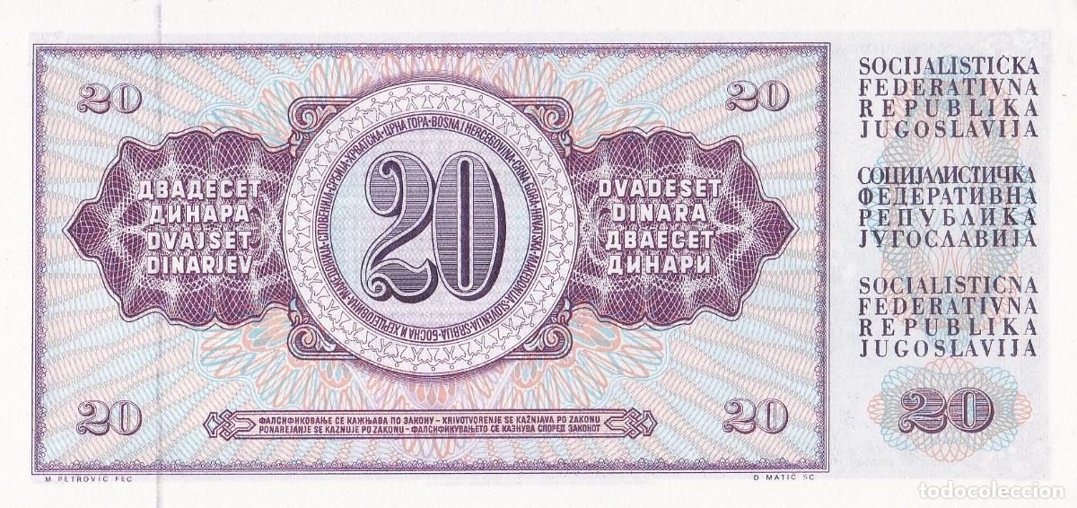 Billetes extranjeros: YUGOSLAVIA 20 DINARAS 1981 - Foto 2