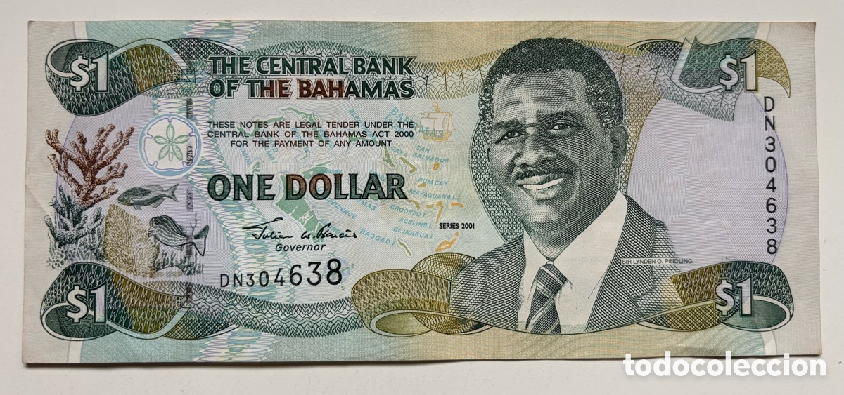 Billetes extranjeros: Billete BAHAMAS 1 D&oacute;lar 2001. Dollar - Foto 1