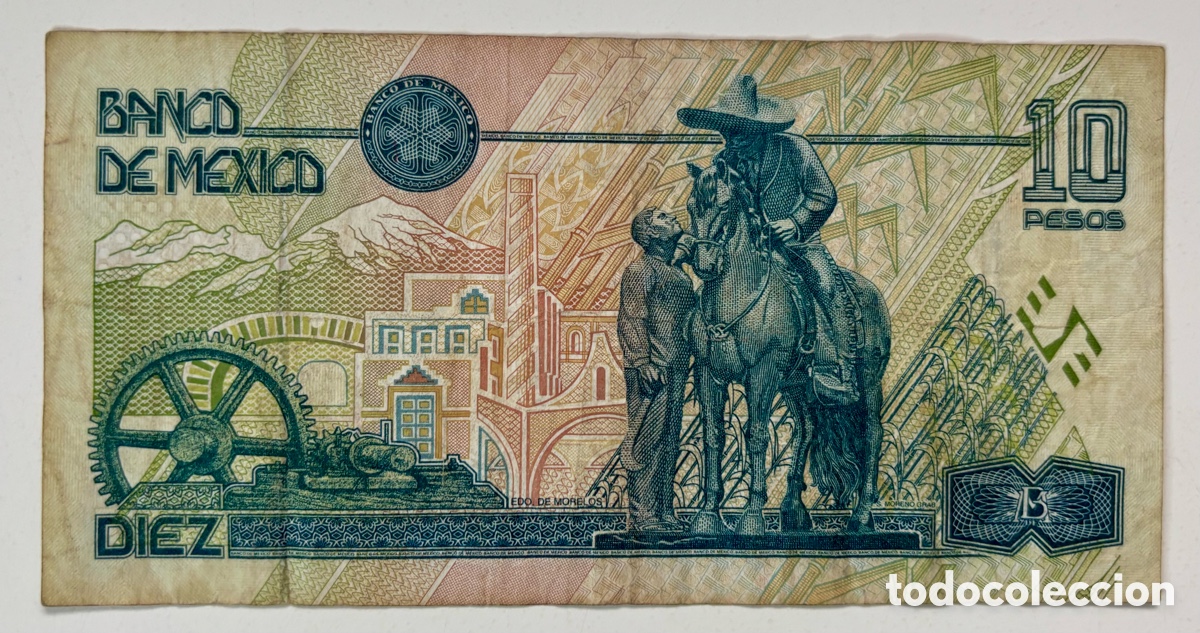 Billetes extranjeros: Billete M&Eacute;XICO 10 Pesos 1994 . Mexico - Foto 2