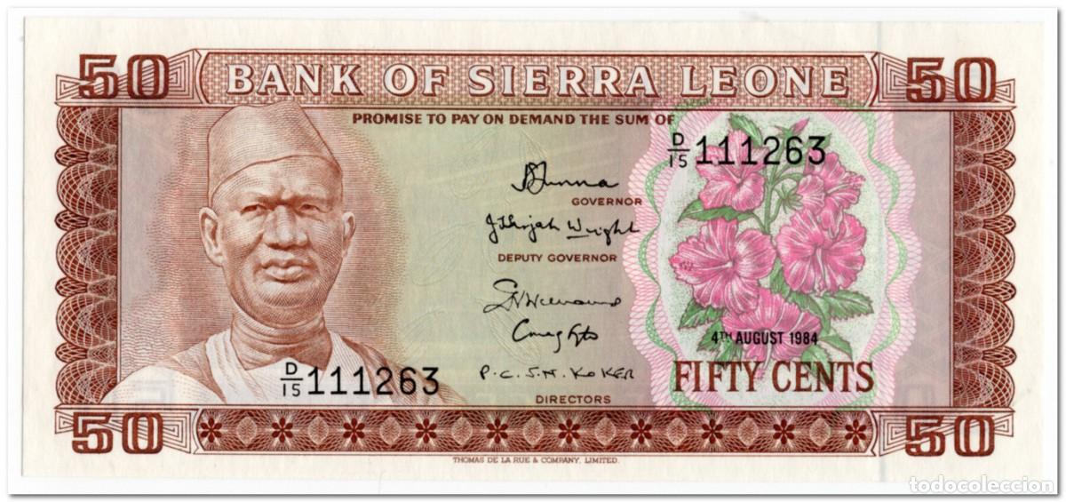 Billetes extranjeros: SIERRA LEONE,50 CENTS,1984,P.4e,UNC - Foto 1