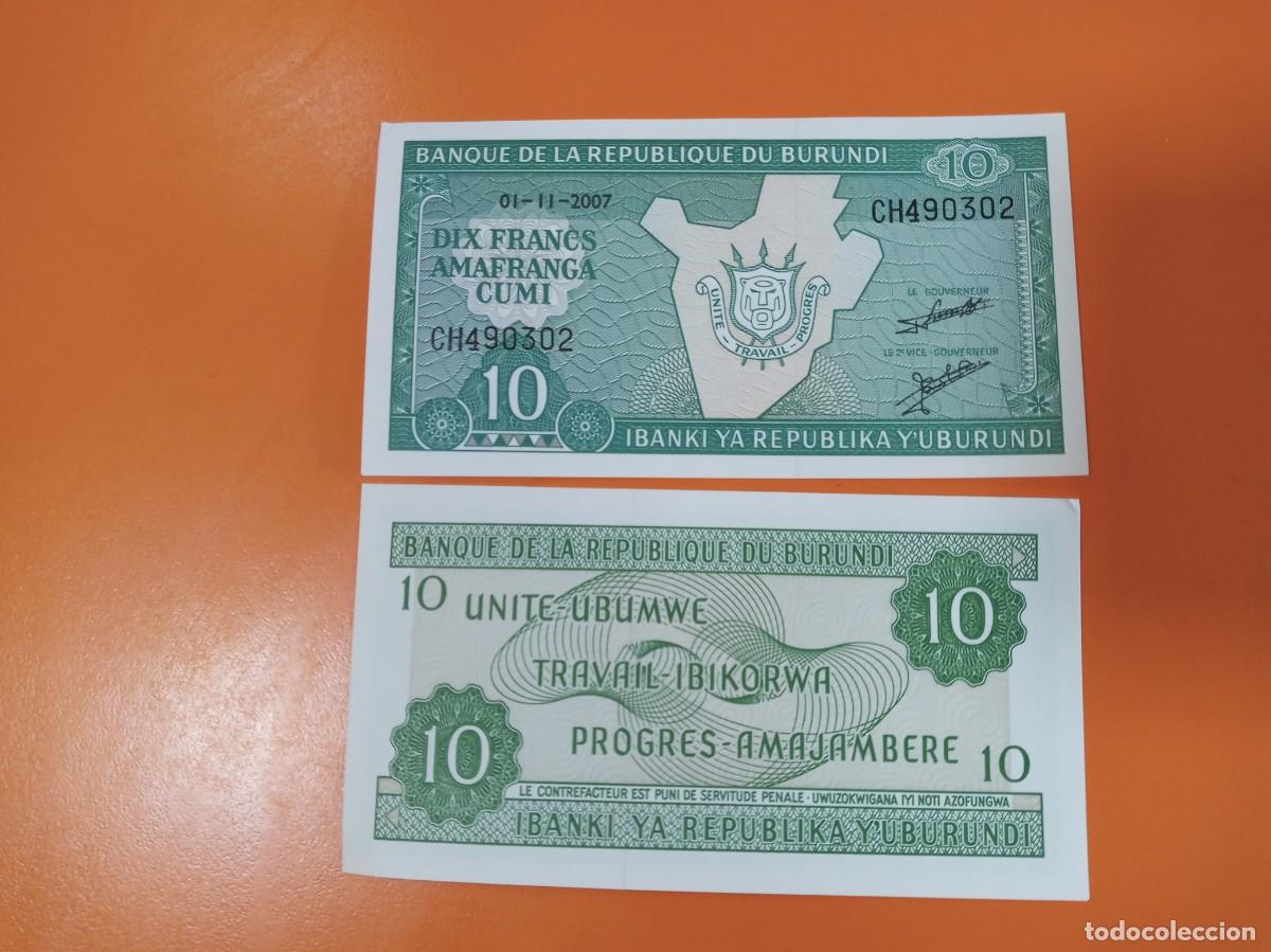 Billetes extranjeros: BURUNDI 10 FRANCOS 2007 - Foto 1