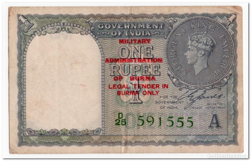 Billetes extranjeros: BURMA,1 RUPEE,1945,P.25b,VF+ - Foto 1